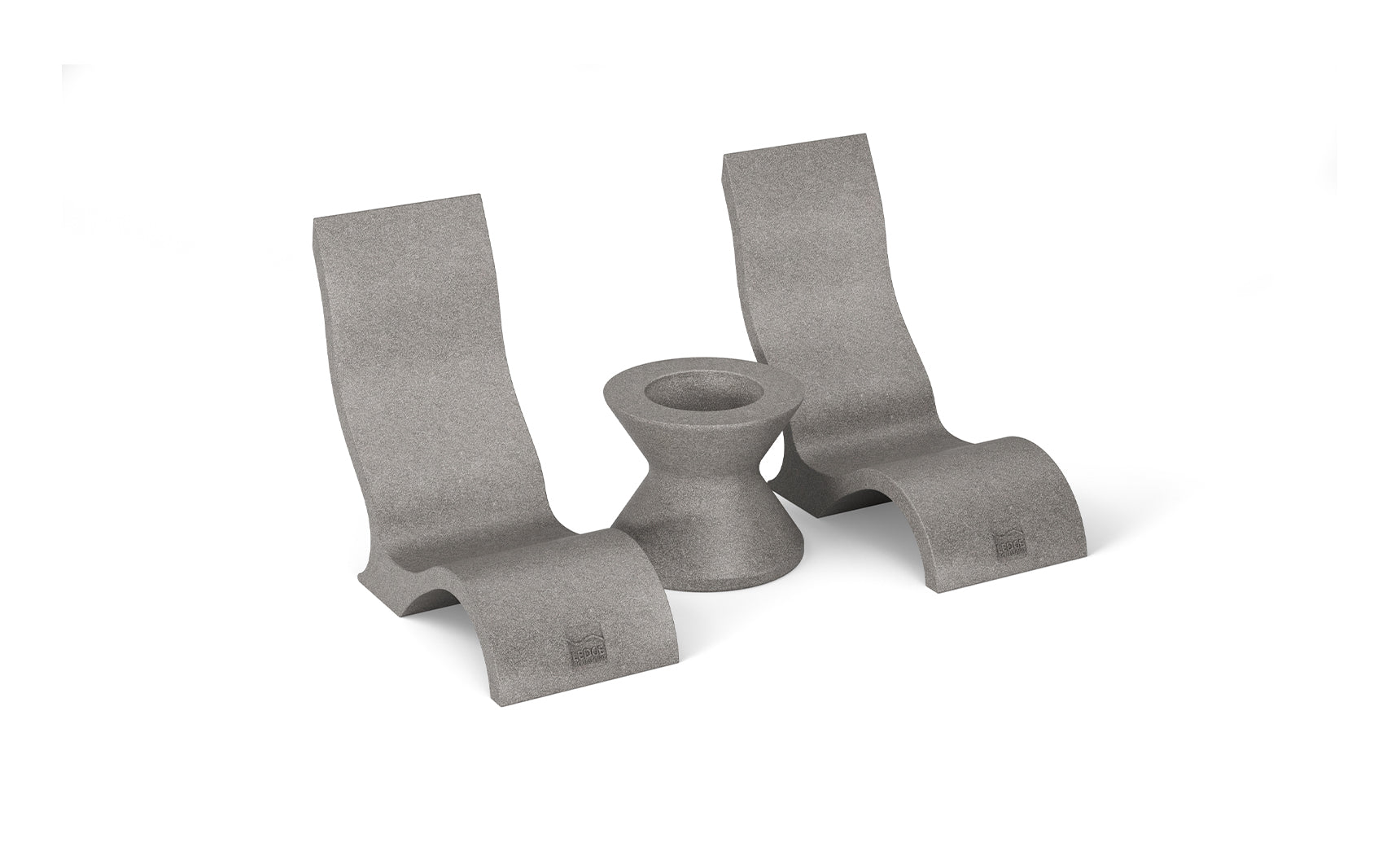 Signature in-pool chair paired with a matching side table, both in a modern design with smooth surfaces and sleek legs.