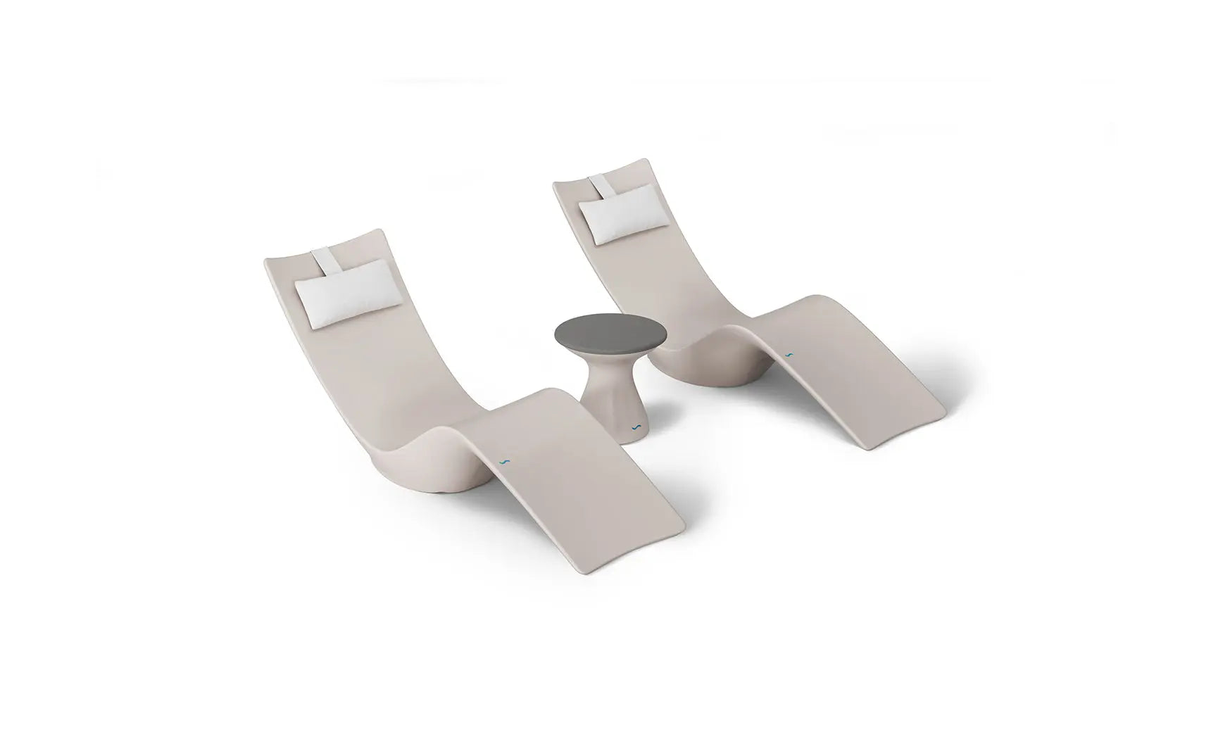 Autograph chaise lounge with matching side table designed for poolside use.