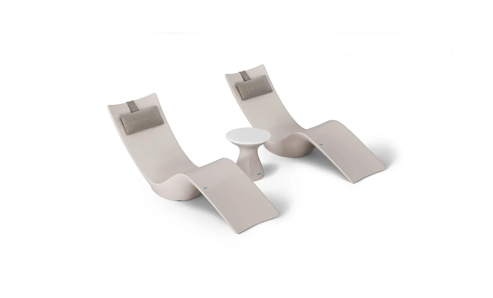 Autograph chaise lounge with matching side table designed for poolside use.