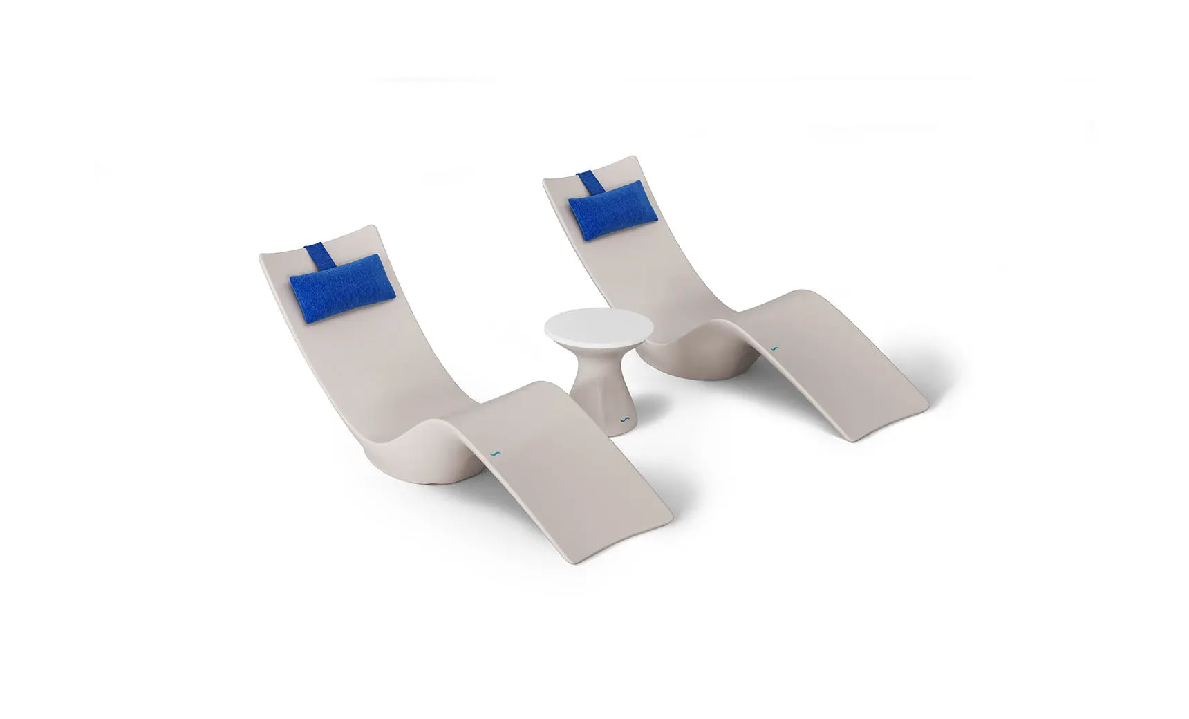Autograph chaise lounge chair and matching side table designed for poolside use.