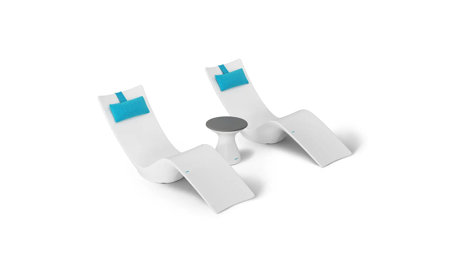 Autograph chaise lounge chair and matching side table designed for in-pool use.
