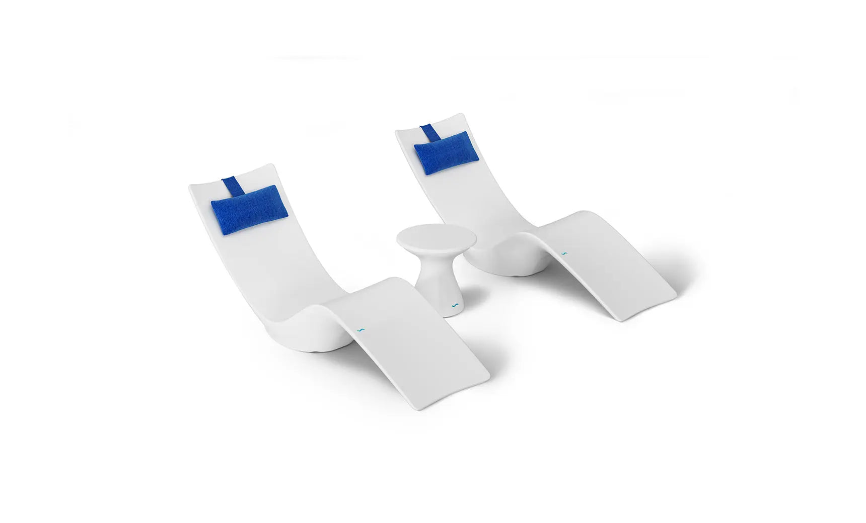 Autograph chaise lounge chair and matching side table designed for in-pool use.