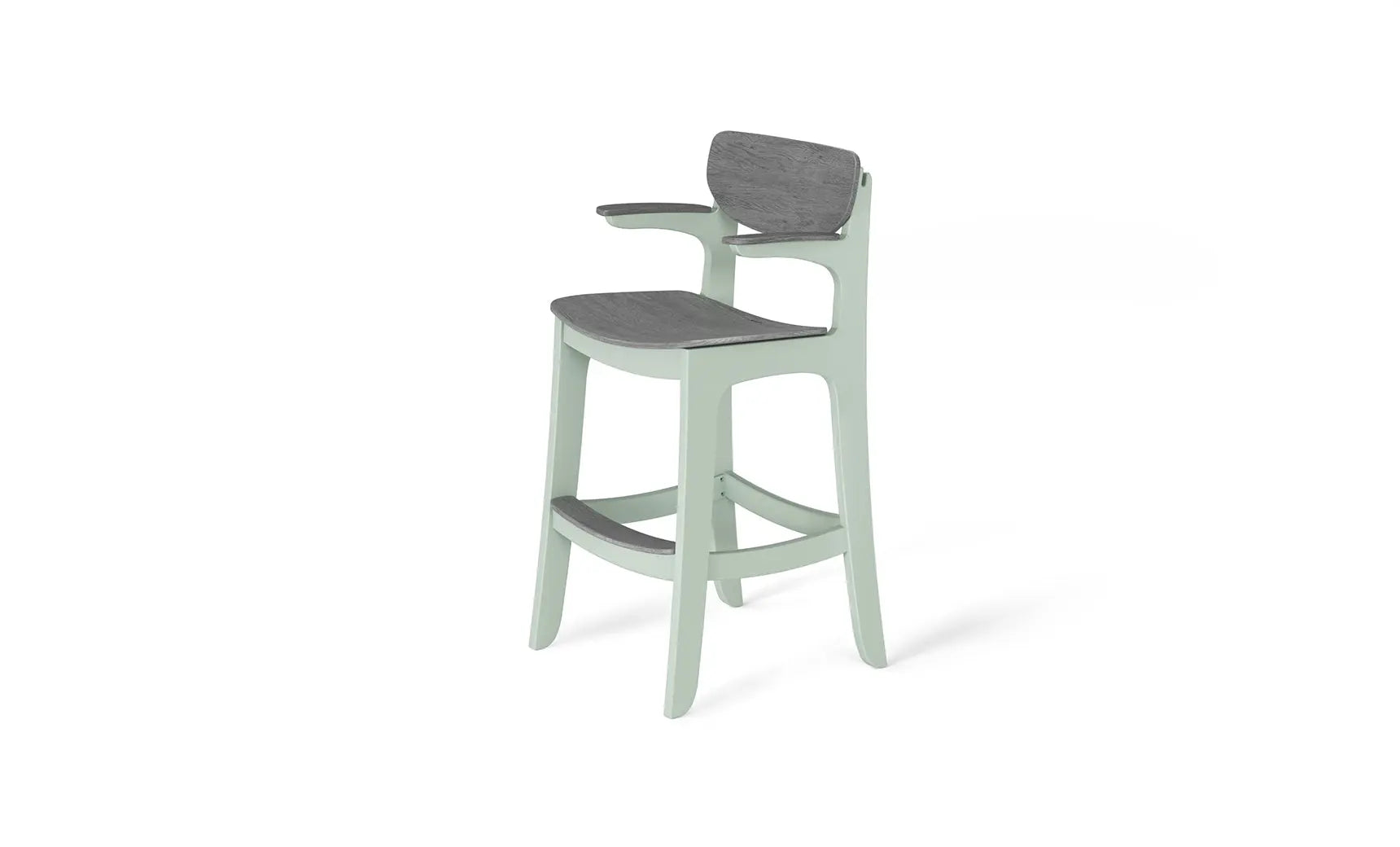 Haven high-top chair in modern design with wooden legs and upholstered seat and backrest.