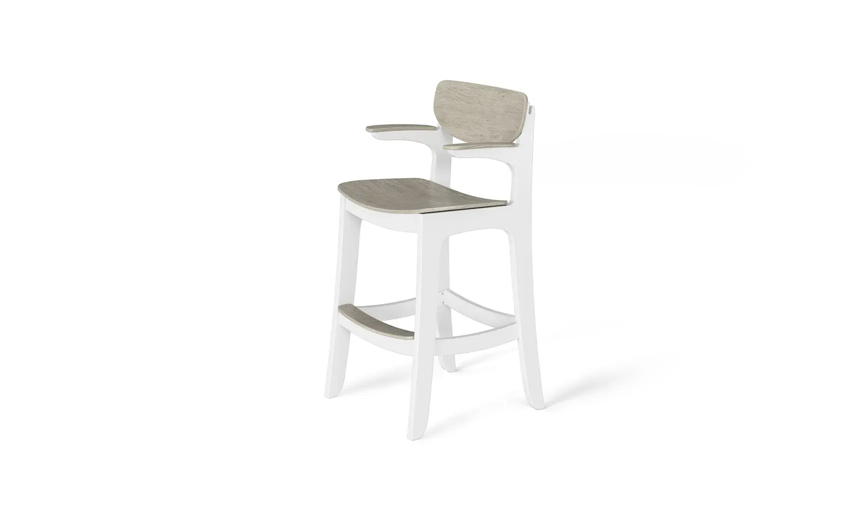 Haven high-top chair in modern design with wooden legs and upholstered seat and backrest.
