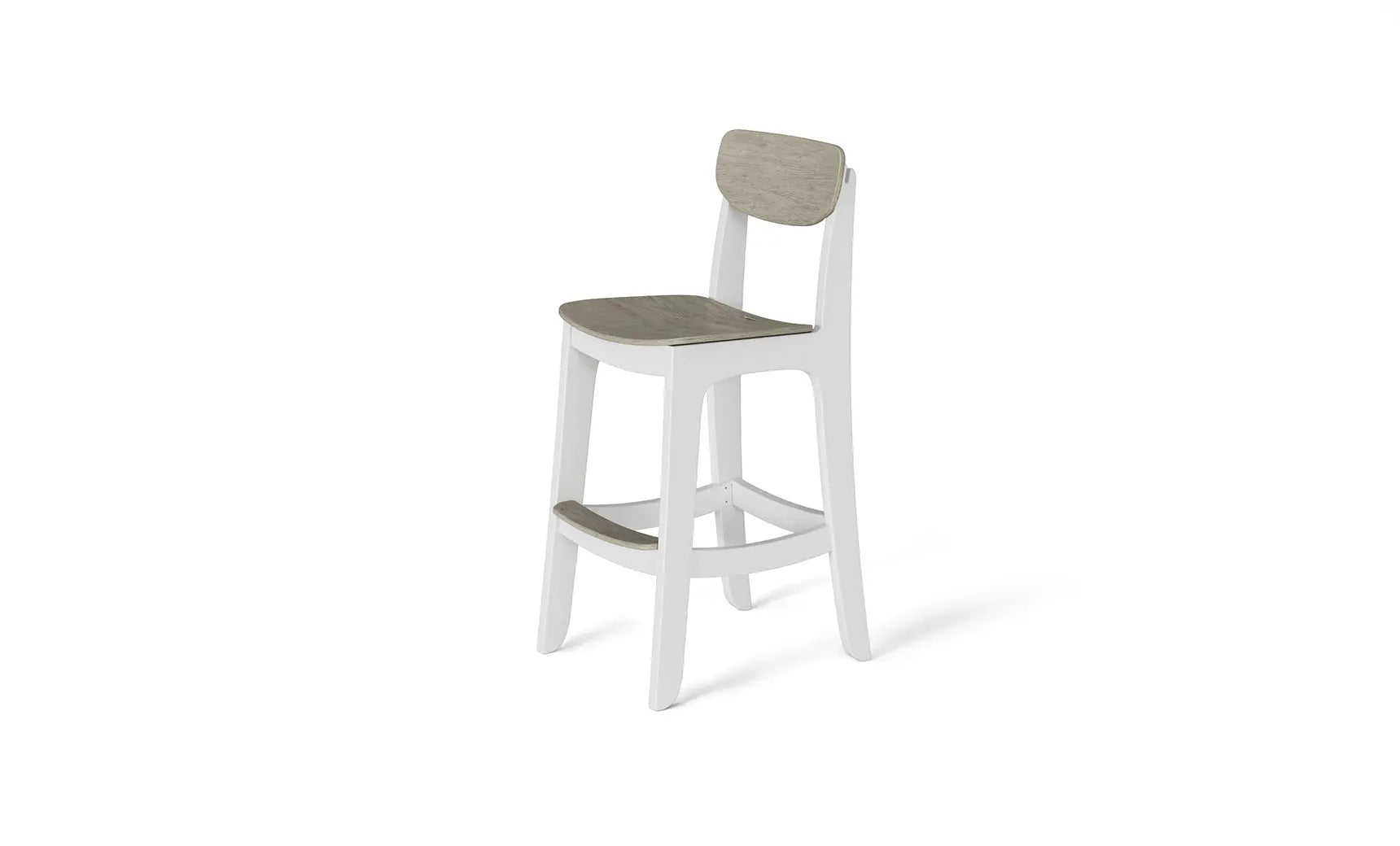 Haven high-top chair in modern design with wooden legs and upholstered seat and backrest.