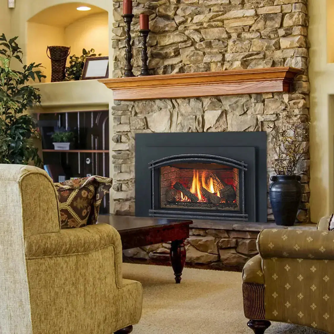 Majestic Trilliant large direct vent gas insert with 35-inch viewing window and modern design elements.