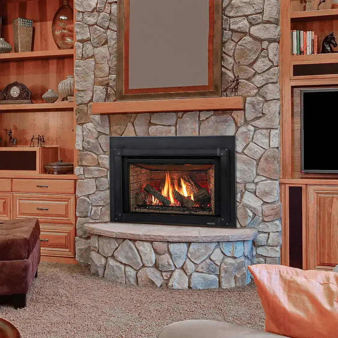 Majestic Trilliant large direct vent gas insert with 35-inch viewing window and modern design elements.