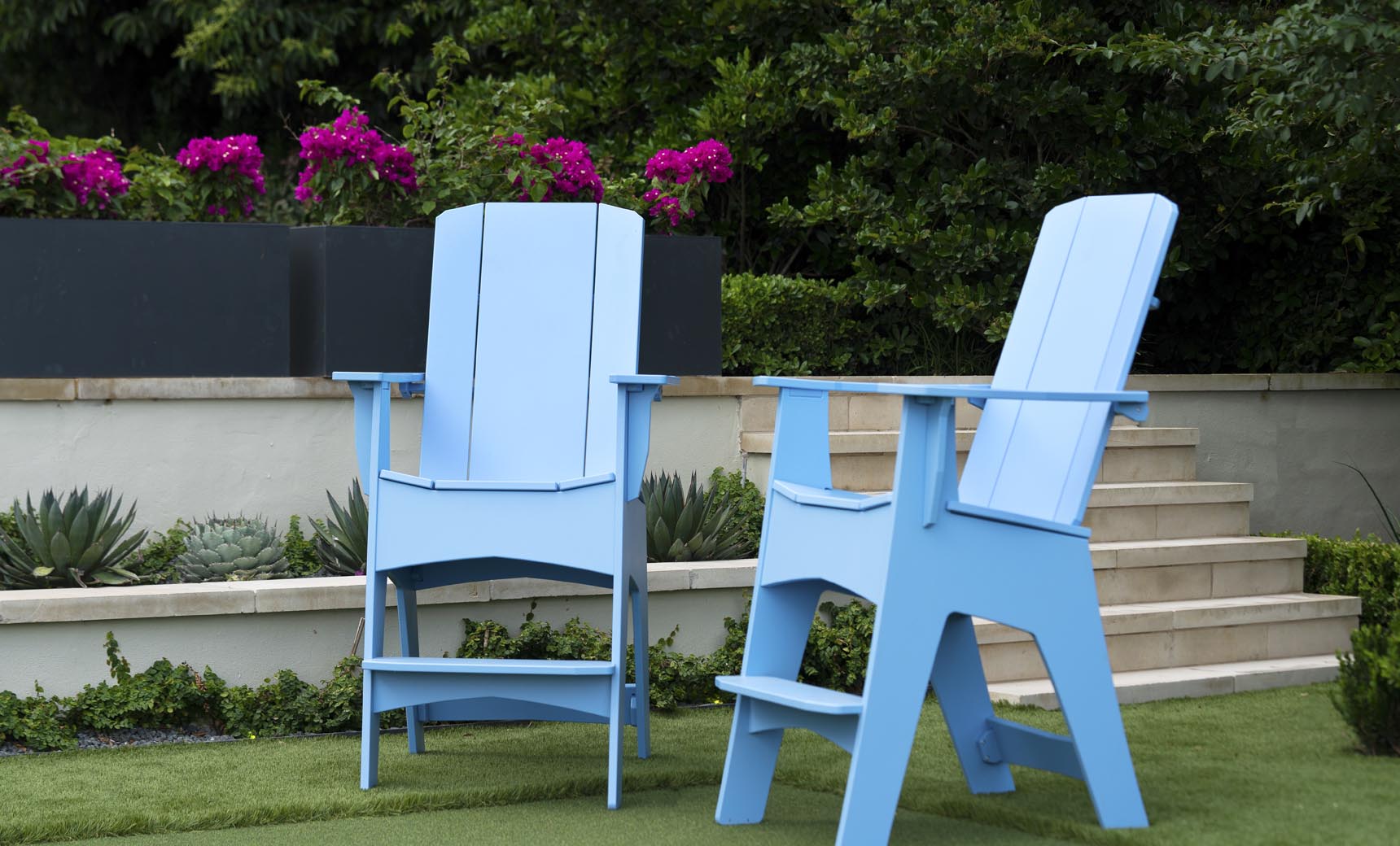 Mainstay Adirondack Tall chair in weathered pine finish with high backrest and armrests.