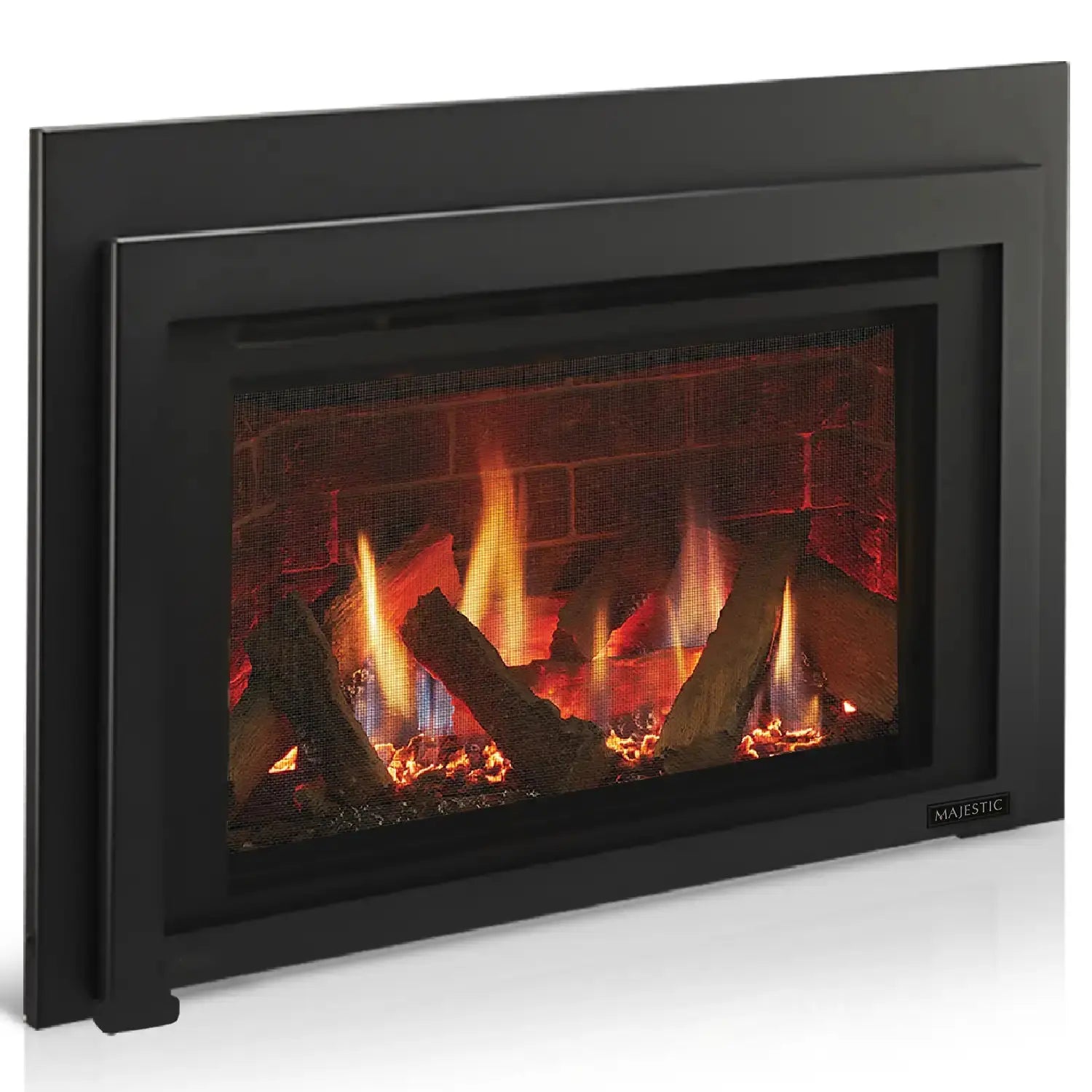 Majestic Ruby small direct vent gas fireplace insert in ruby red finish with 25" width