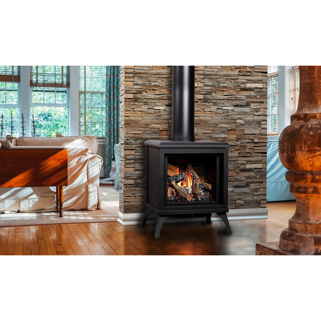 Kingsman FreeStanding Direct Vent Gas Stove FDV200S in stainless steel with control panel and glass door.