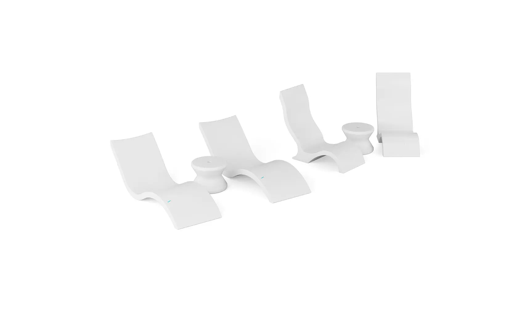 Signature Poolside Chaise Lounge set with matching chairs and side table by the poolside.