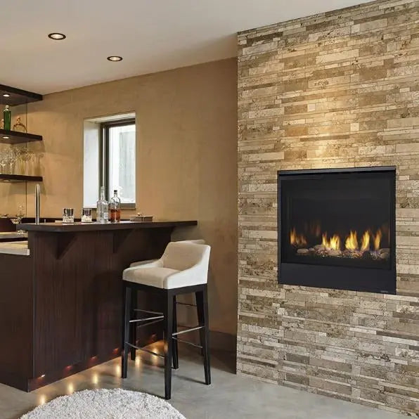 Majestic Quartz 42-inch direct vent gas fireplace with sleek quartz face and modern design elements.