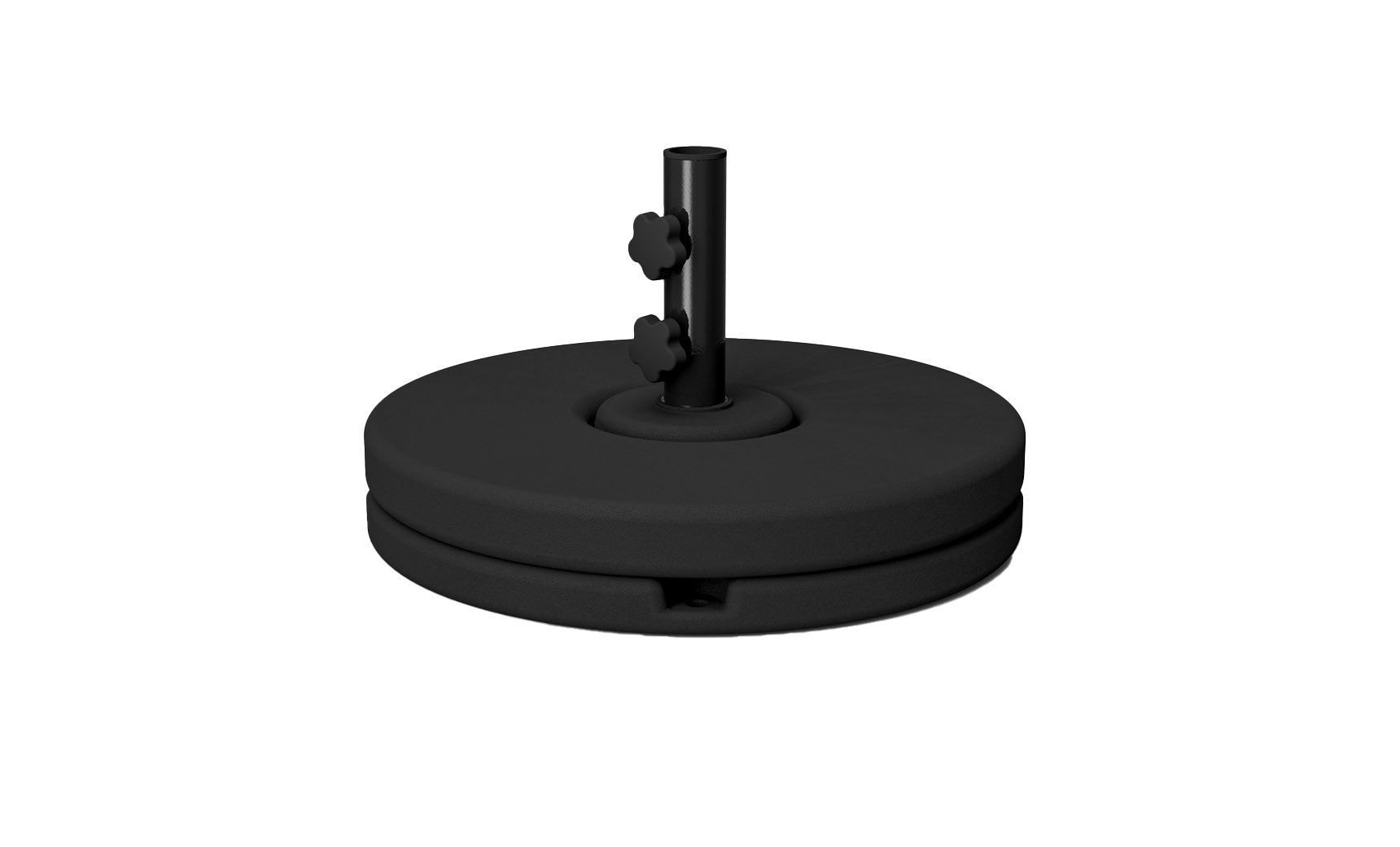 Resin coated concrete umbrella base with smooth finish and circular shape