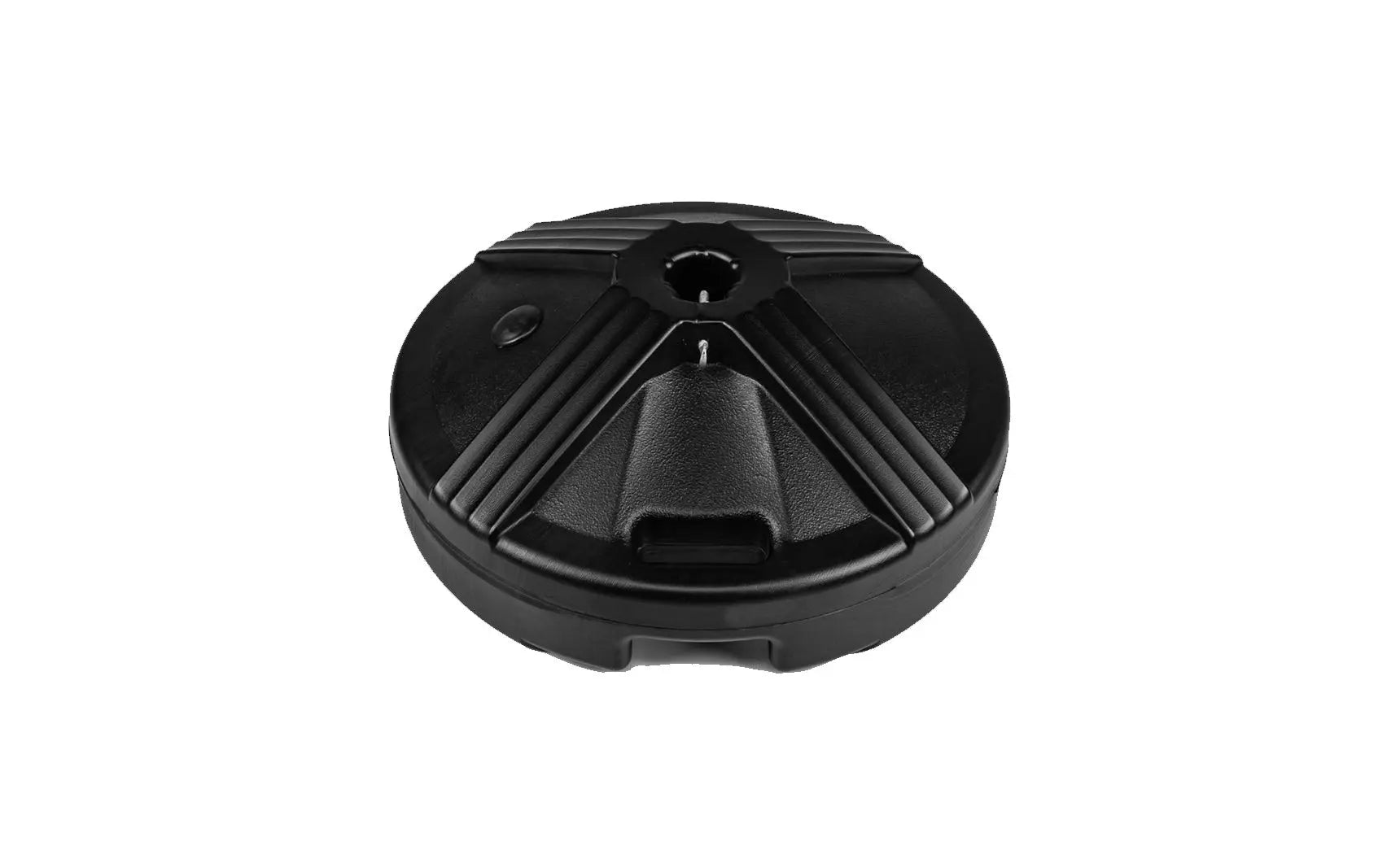 Resin coated concrete umbrella base with smooth finish and circular shape