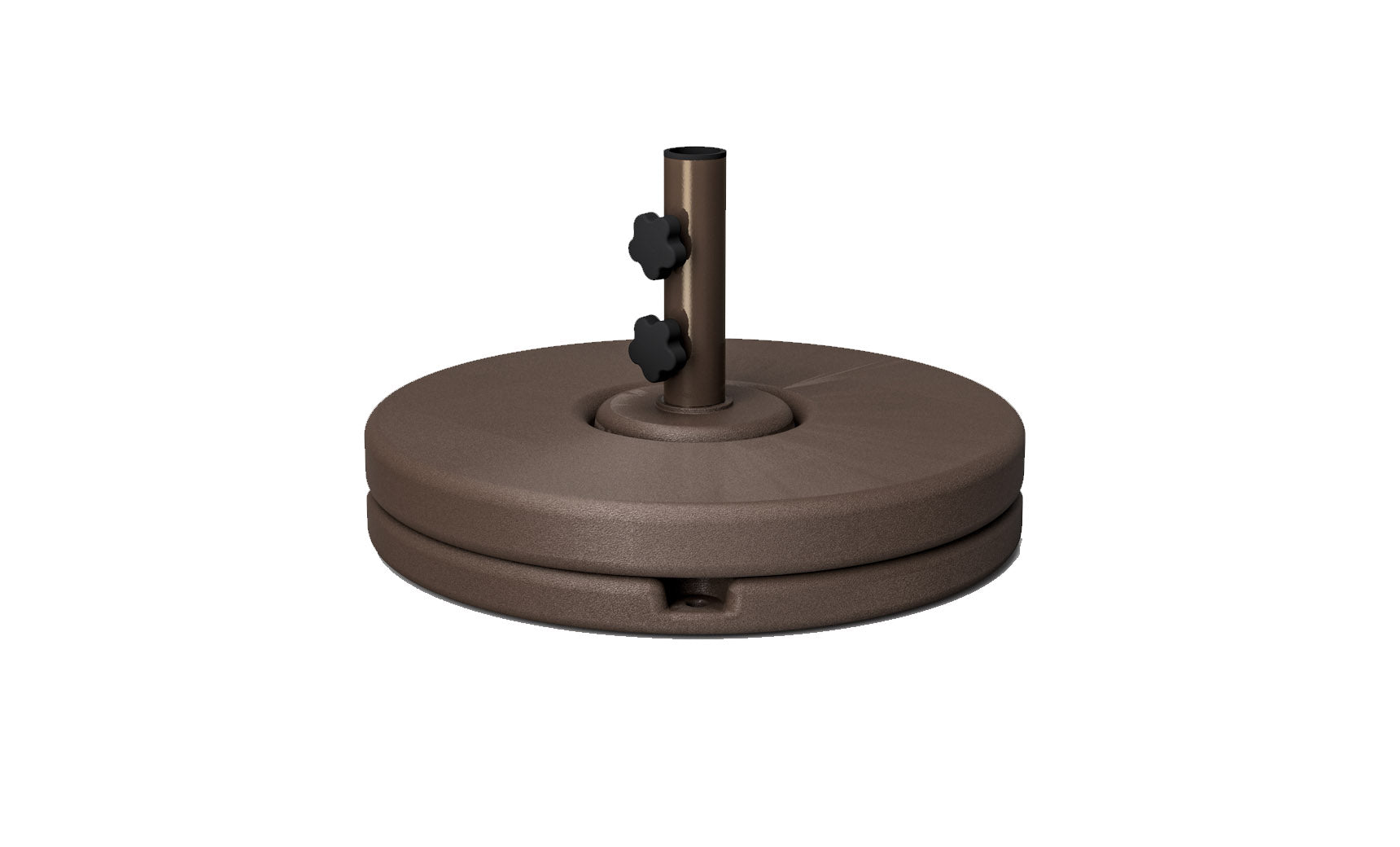 Resin coated concrete umbrella base with smooth finish and circular shape