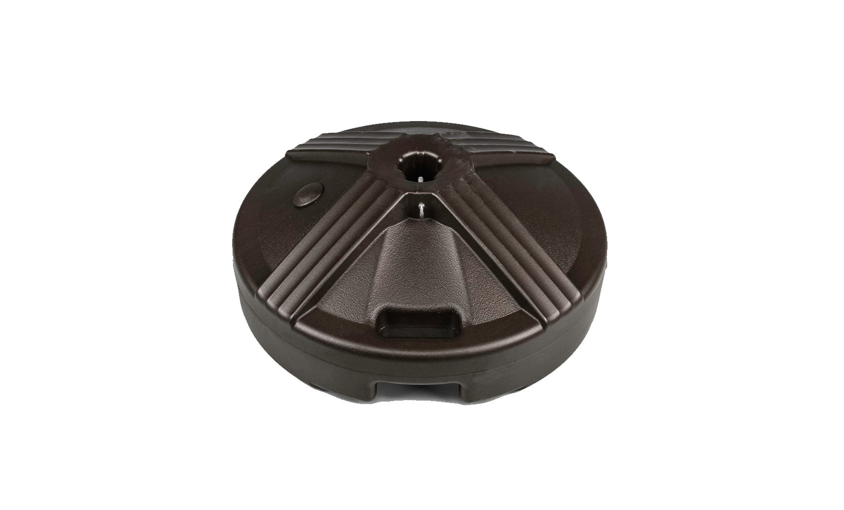 Resin coated concrete umbrella base with smooth finish and circular shape