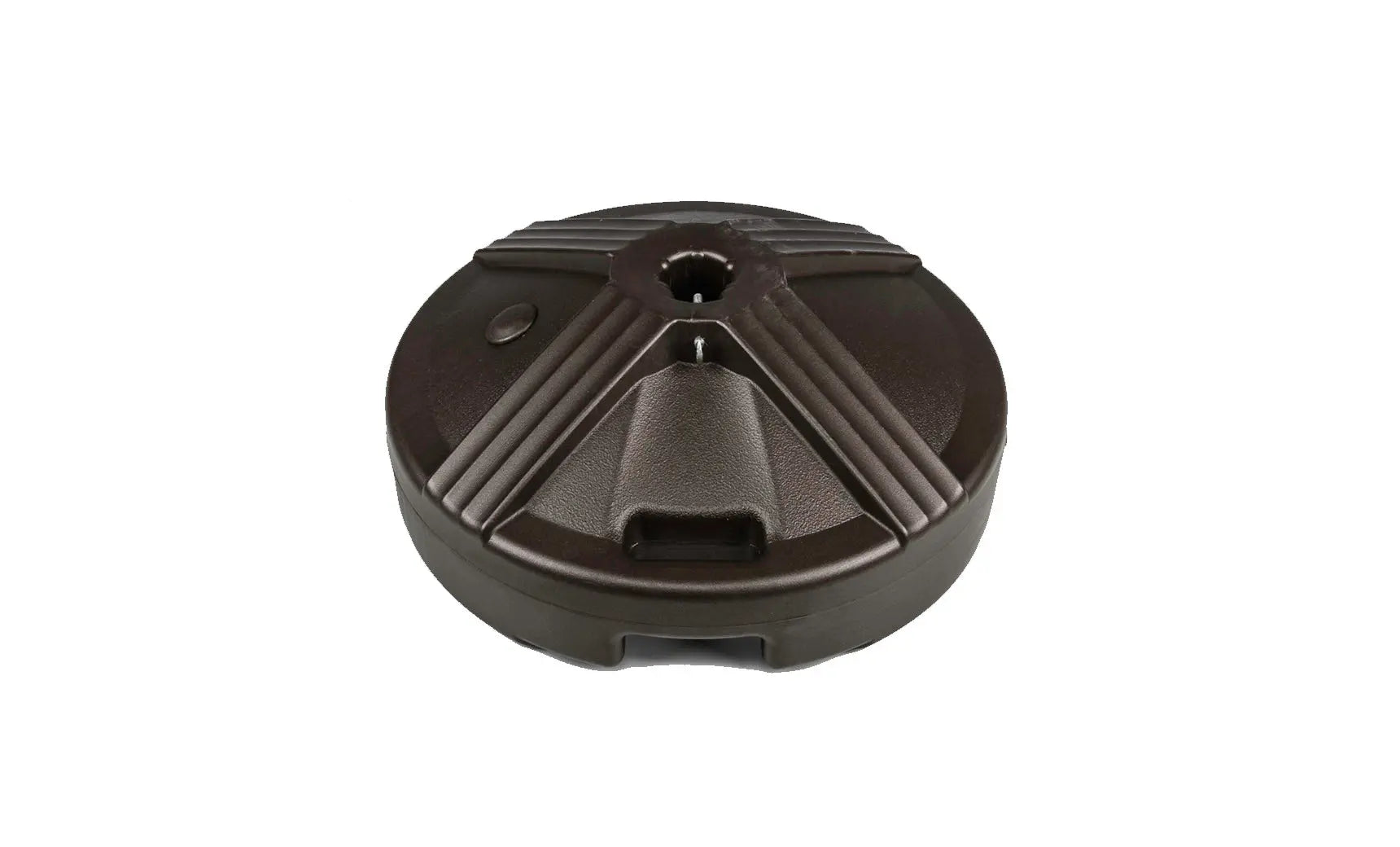 Resin coated concrete umbrella base with smooth finish and circular shape