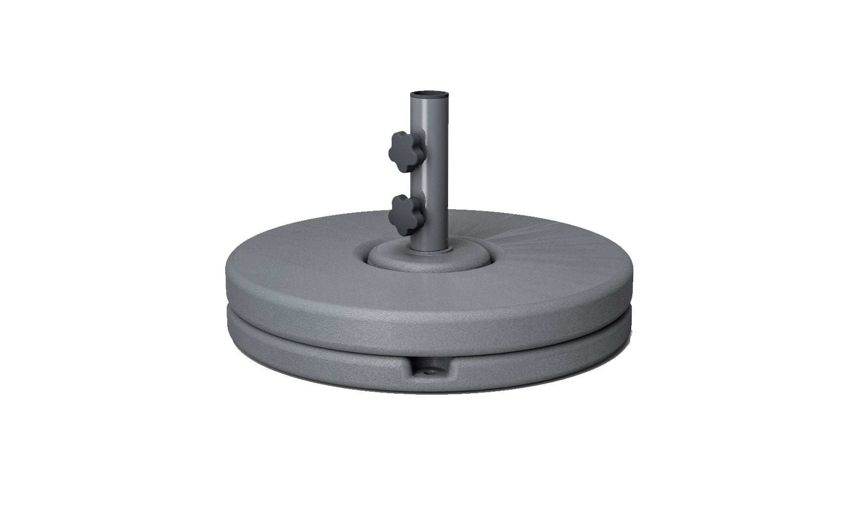 Resin coated concrete umbrella base with smooth finish and circular shape