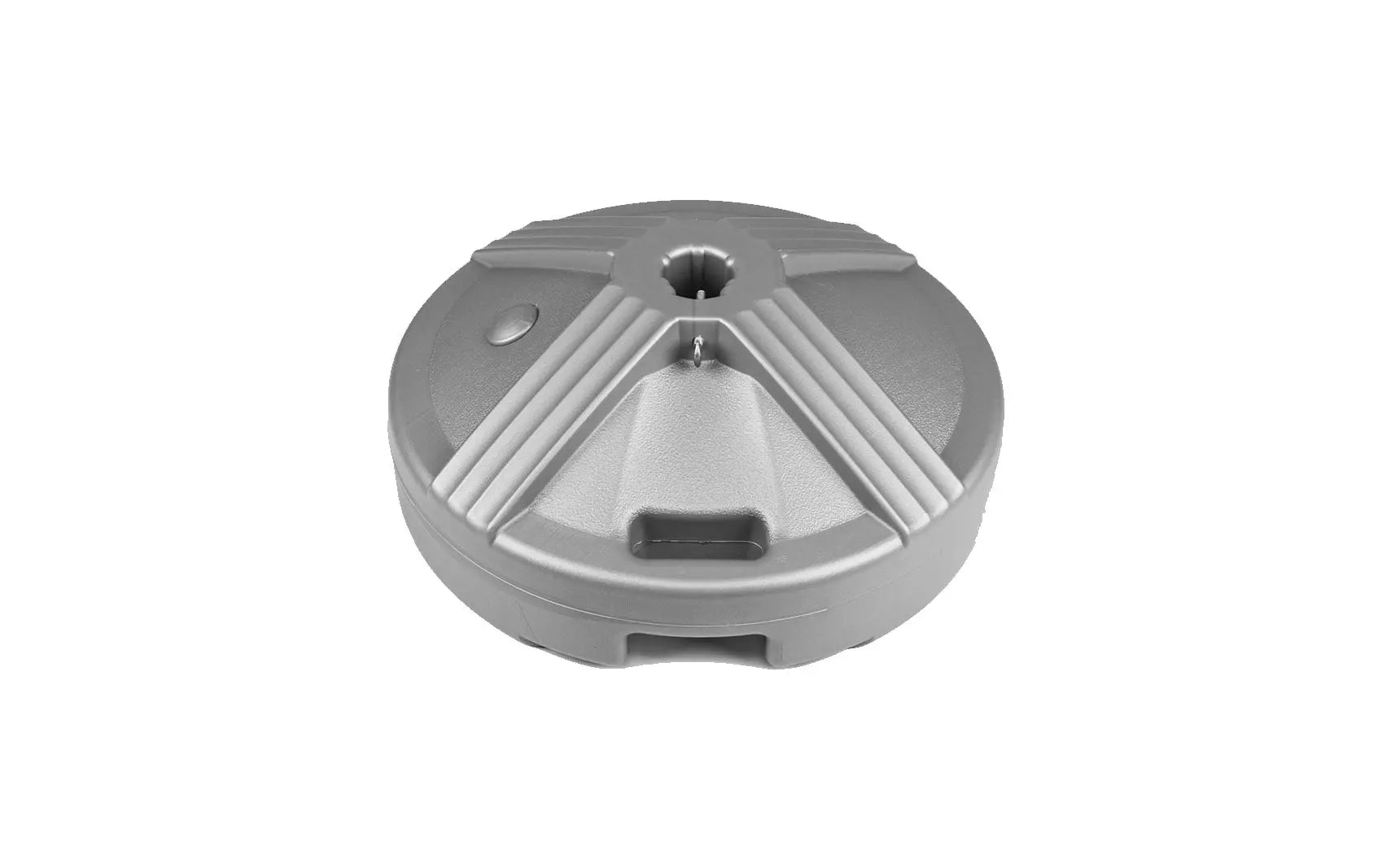 Resin coated concrete umbrella base with smooth finish and circular shape