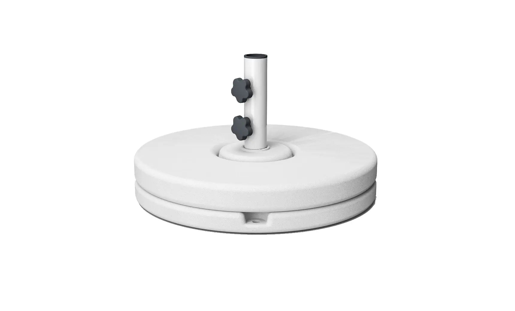 Resin coated concrete umbrella base with smooth finish and circular shape
