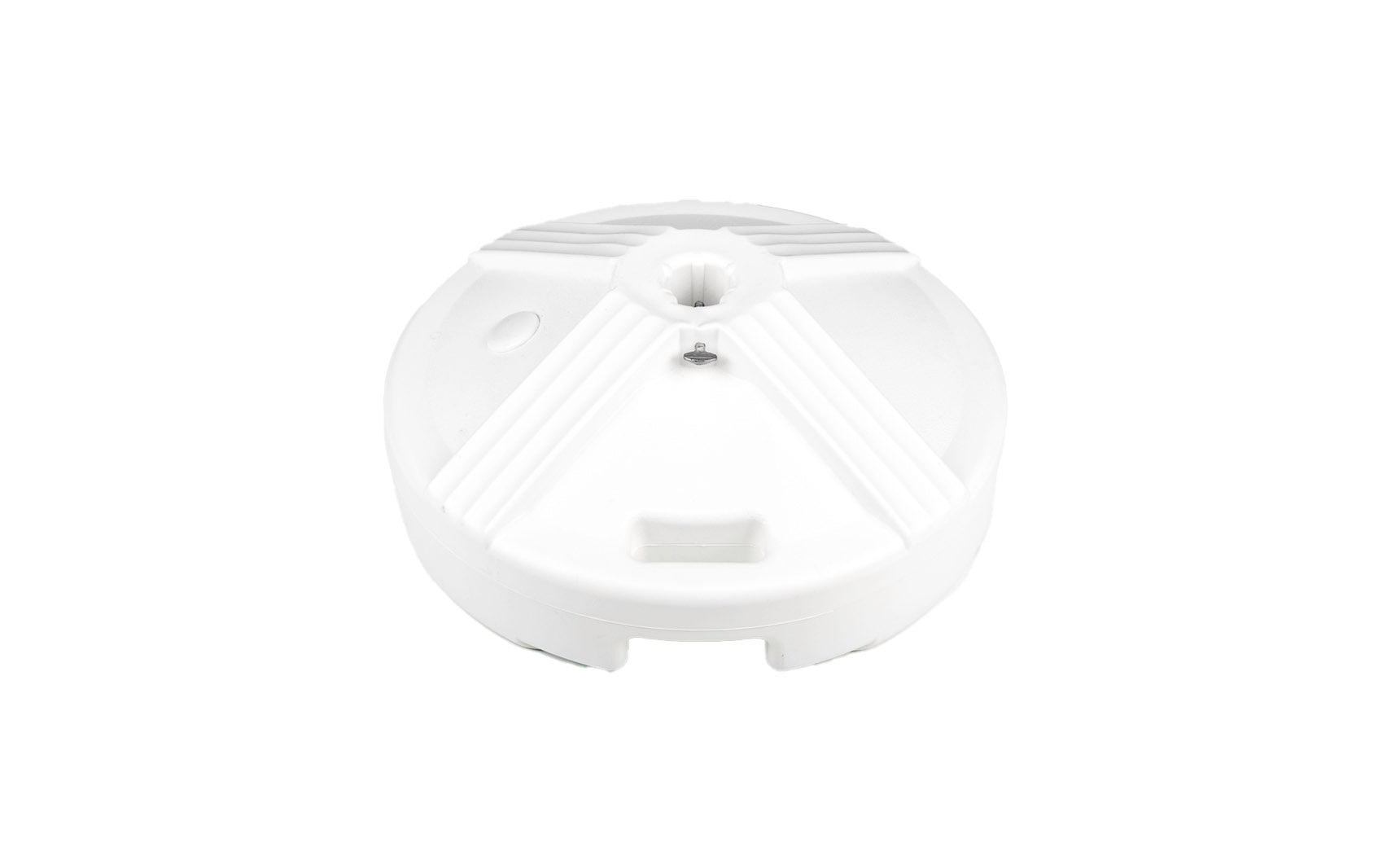 Resin coated concrete umbrella base with smooth finish and circular shape