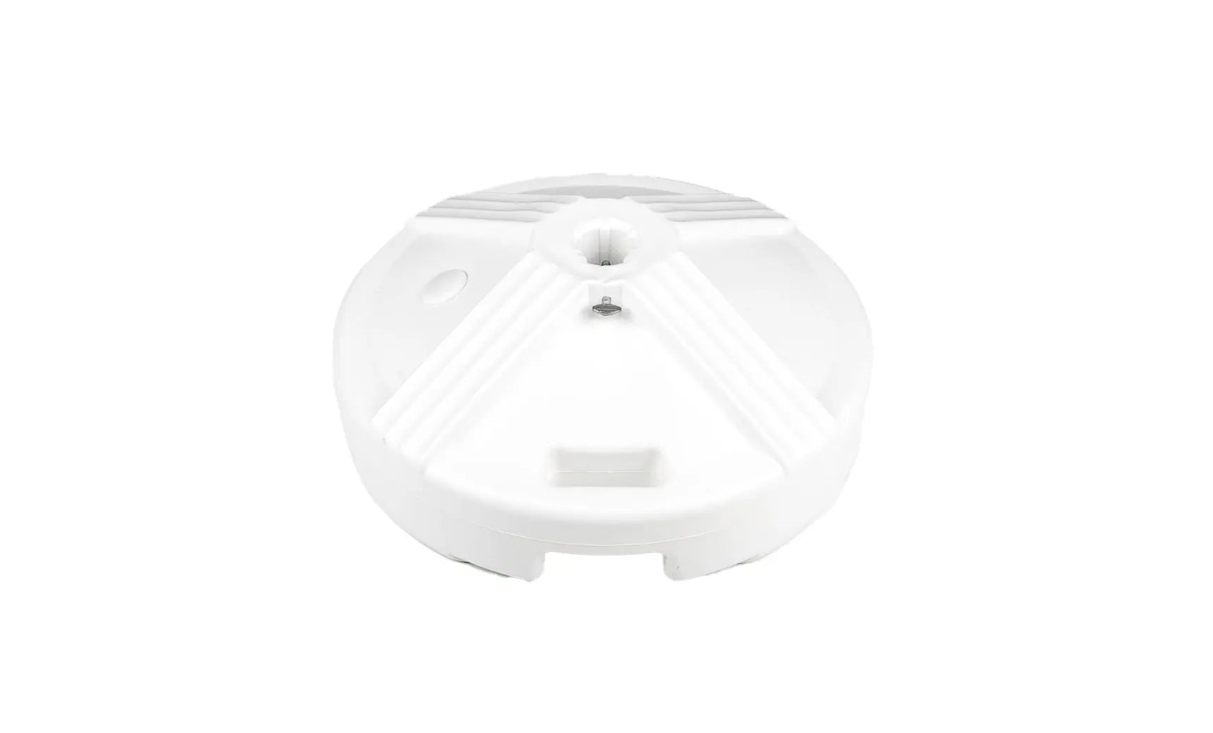 Resin coated concrete umbrella base with smooth finish and circular shape