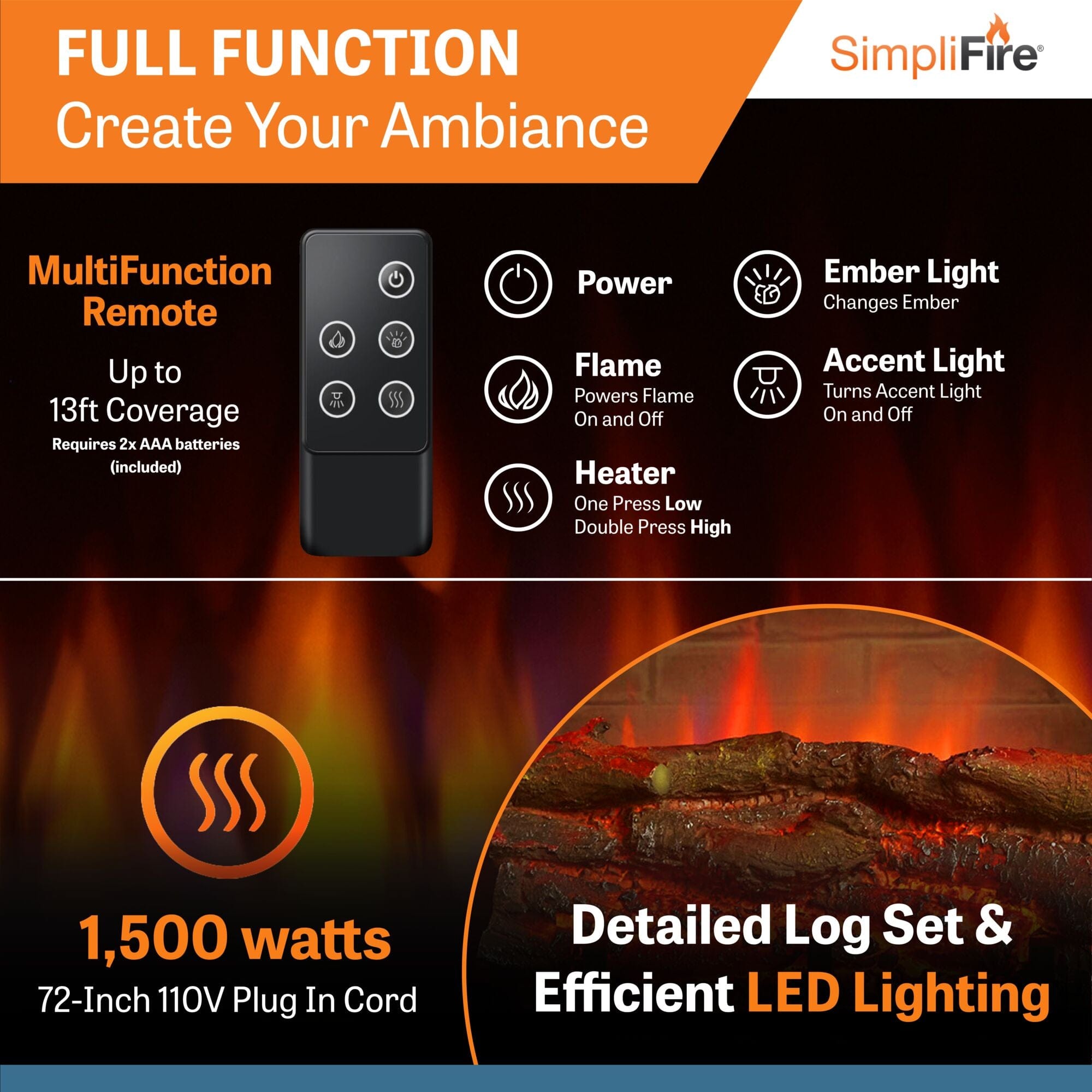 SimpliFire 32-In Built-In Electric Fireplace Insert with Small Surround Trim