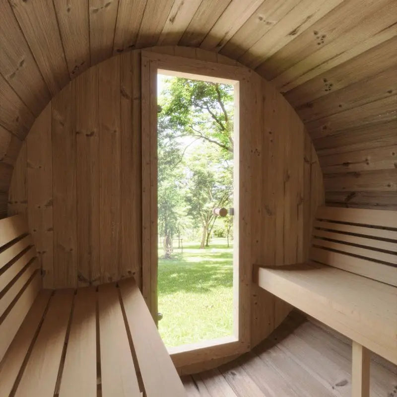 SaunaLife 6-Person Outdoor Barrel Sauna Model E8 | AQVINA World - Aqvina LLC