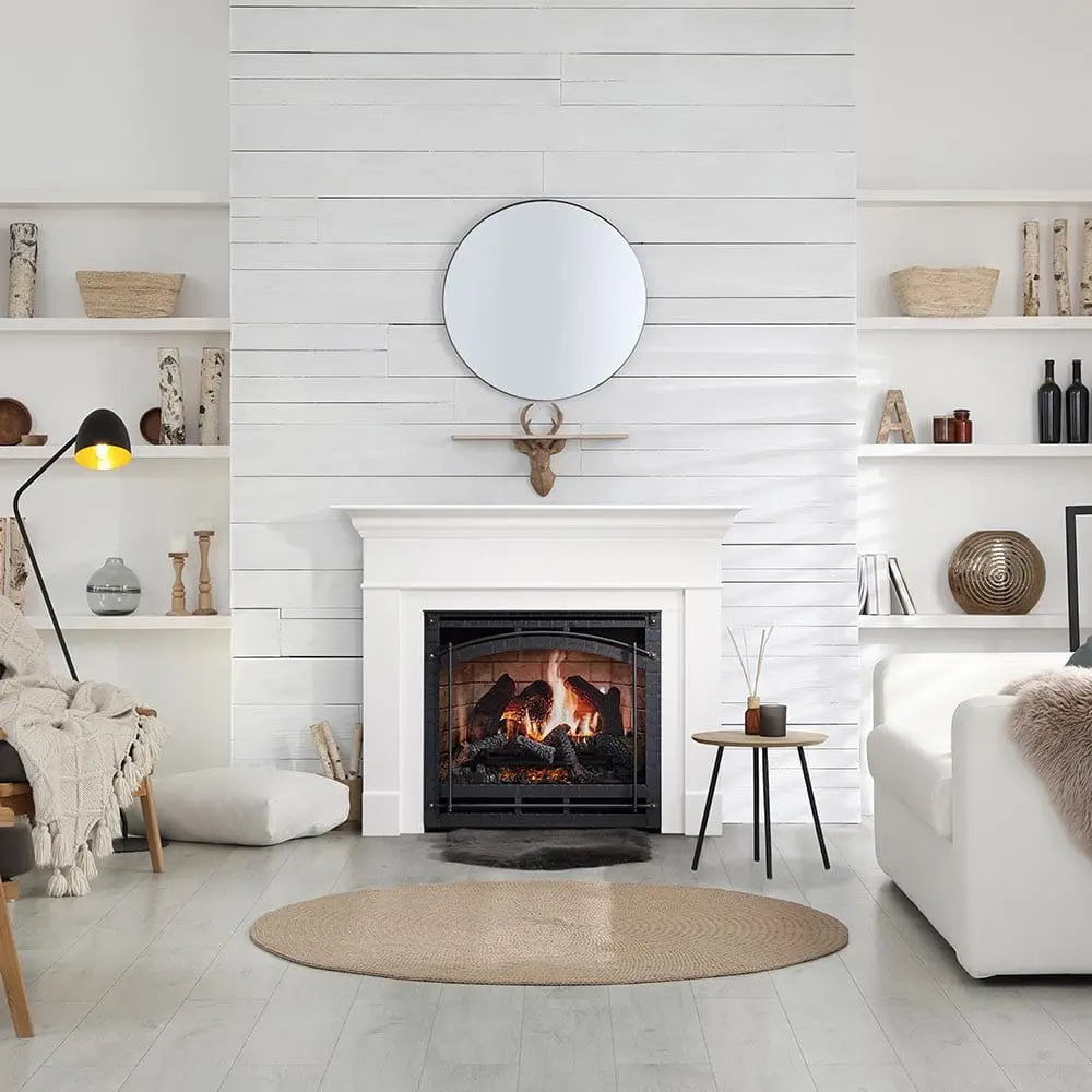 SimpliFire 36-in Inception Firebox with Wescott Mantel & Chateau Forge Decorative Front