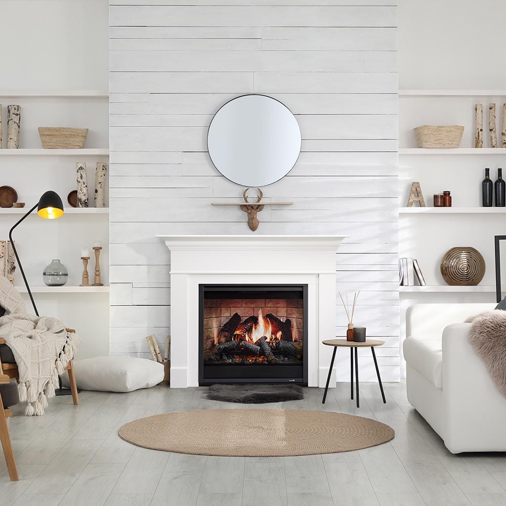 SimpliFire 36-in Inception Firebox with Wescott Mantel & Folio Decorative Front