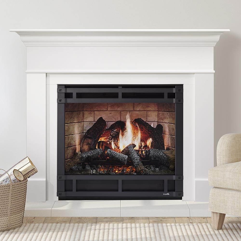 SimpliFire Inception 36-in Electric Fireplace with Wescott Mantel & Halston Decorative Front
