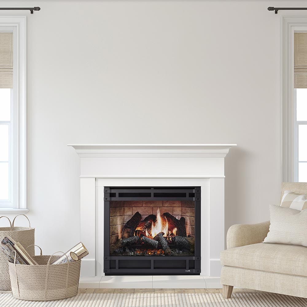 SimpliFire Inception 36-in Electric Fireplace with Wescott Mantel & Halston Decorative Front