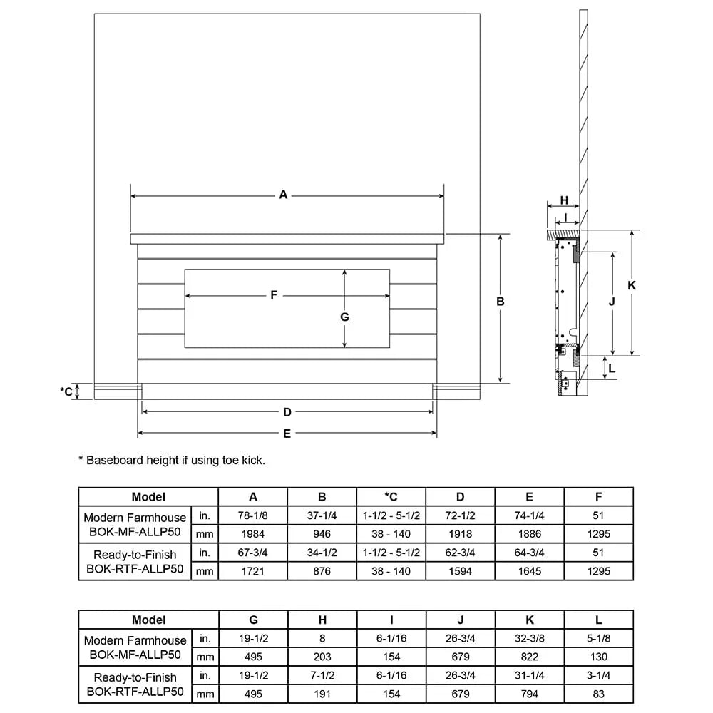 SimpliFire Boyd Modern Farmhouse Build-Out Kit for 50" Allusion Platinum BOK-MF-ALLP50
