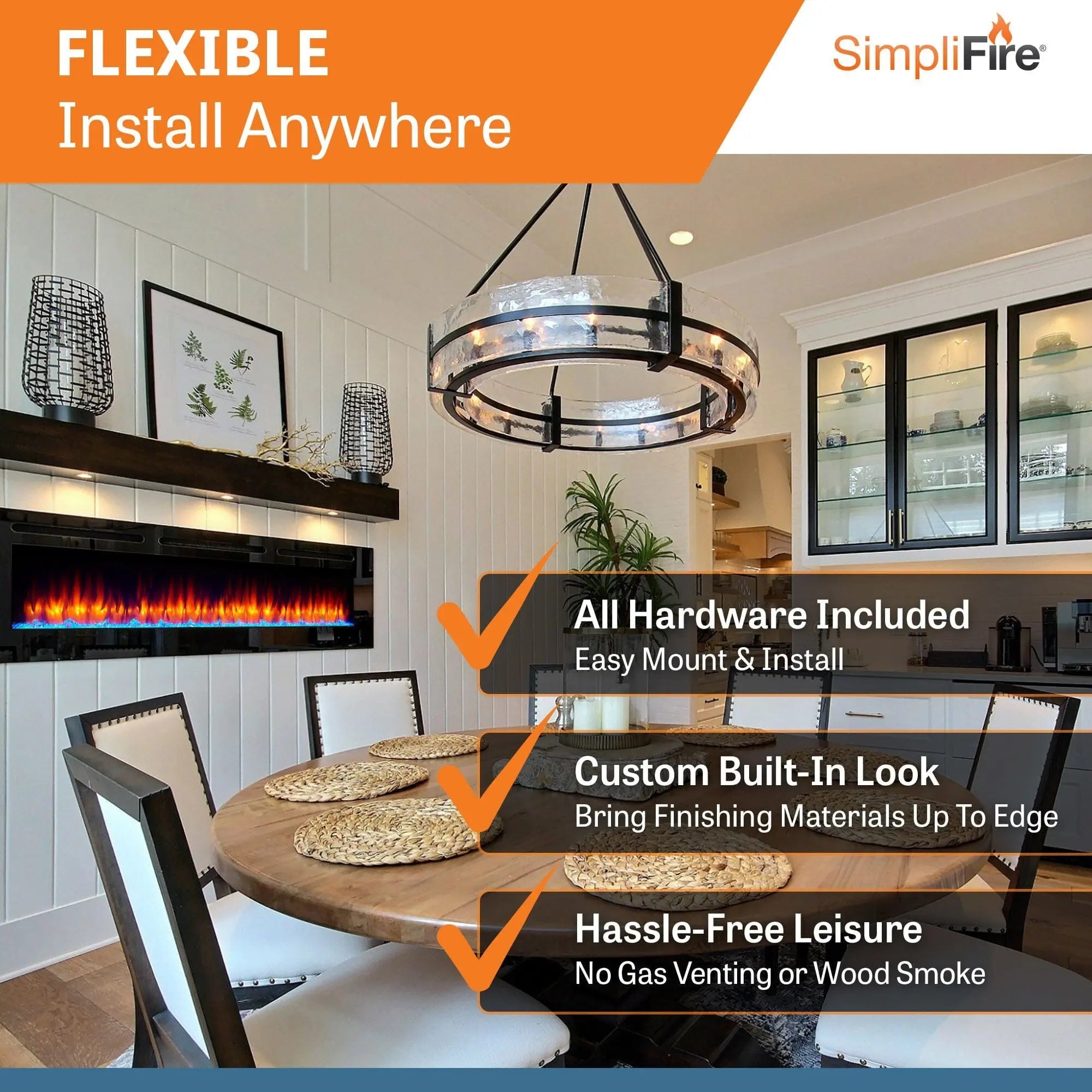 SimpliFire 60-in Allusion Wall Mount Electric Fireplace