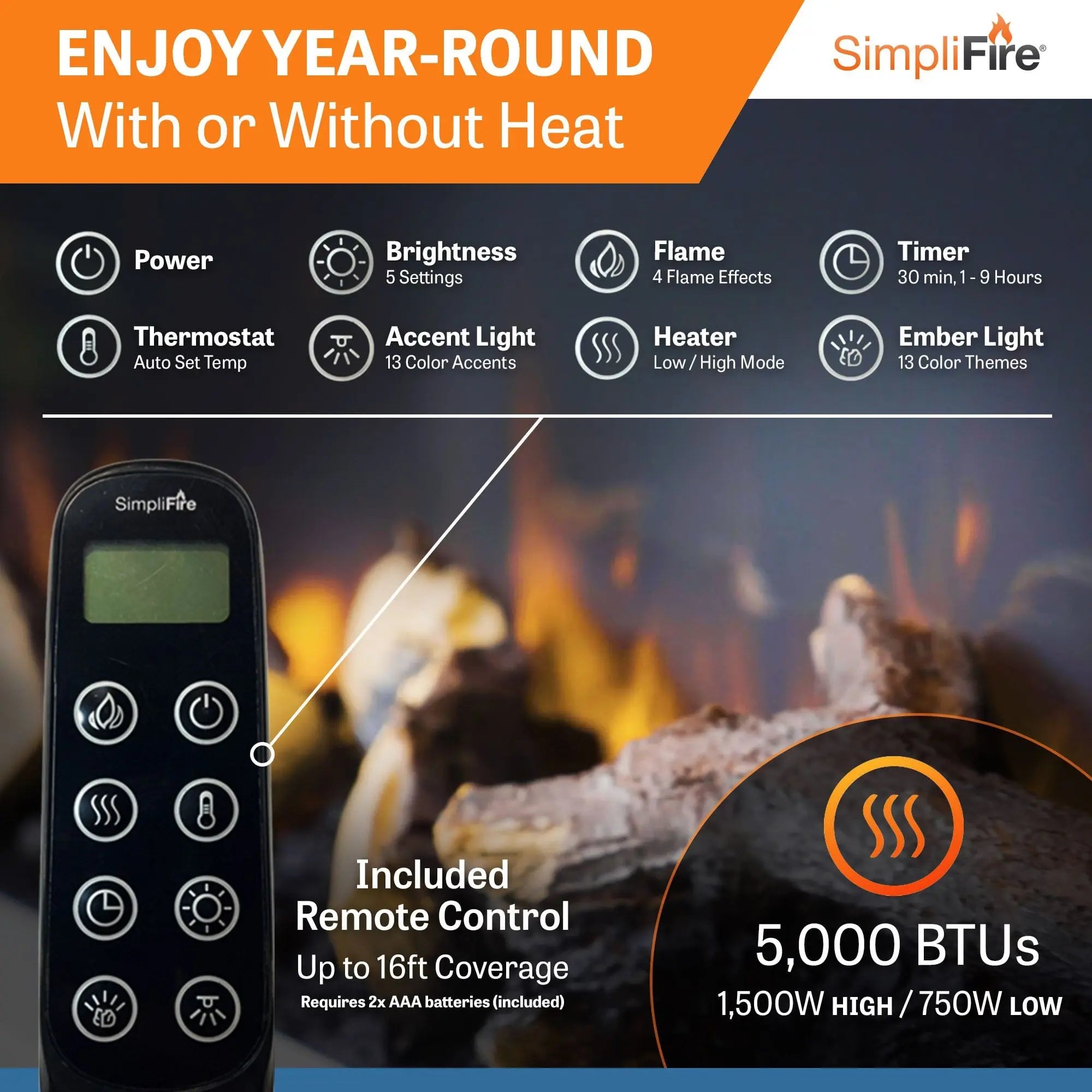 SimpliFire Format Floating Mantel Wall Mount Electric Fireplace