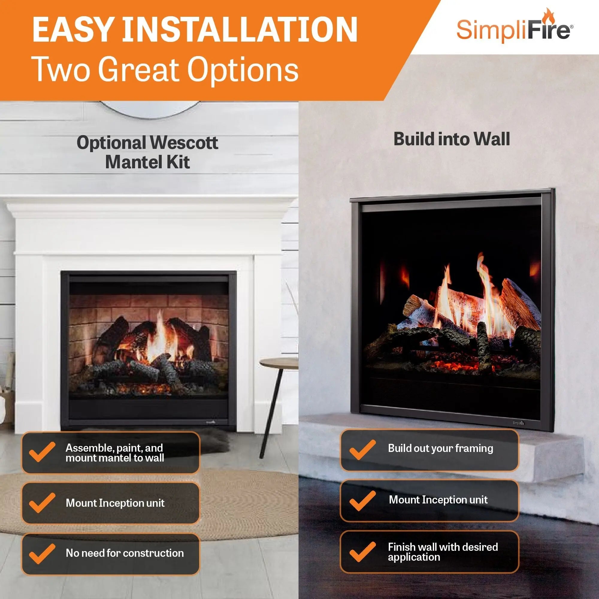 SimpliFire Inception 36-in Electric Fireplace with Halston Decorative Front