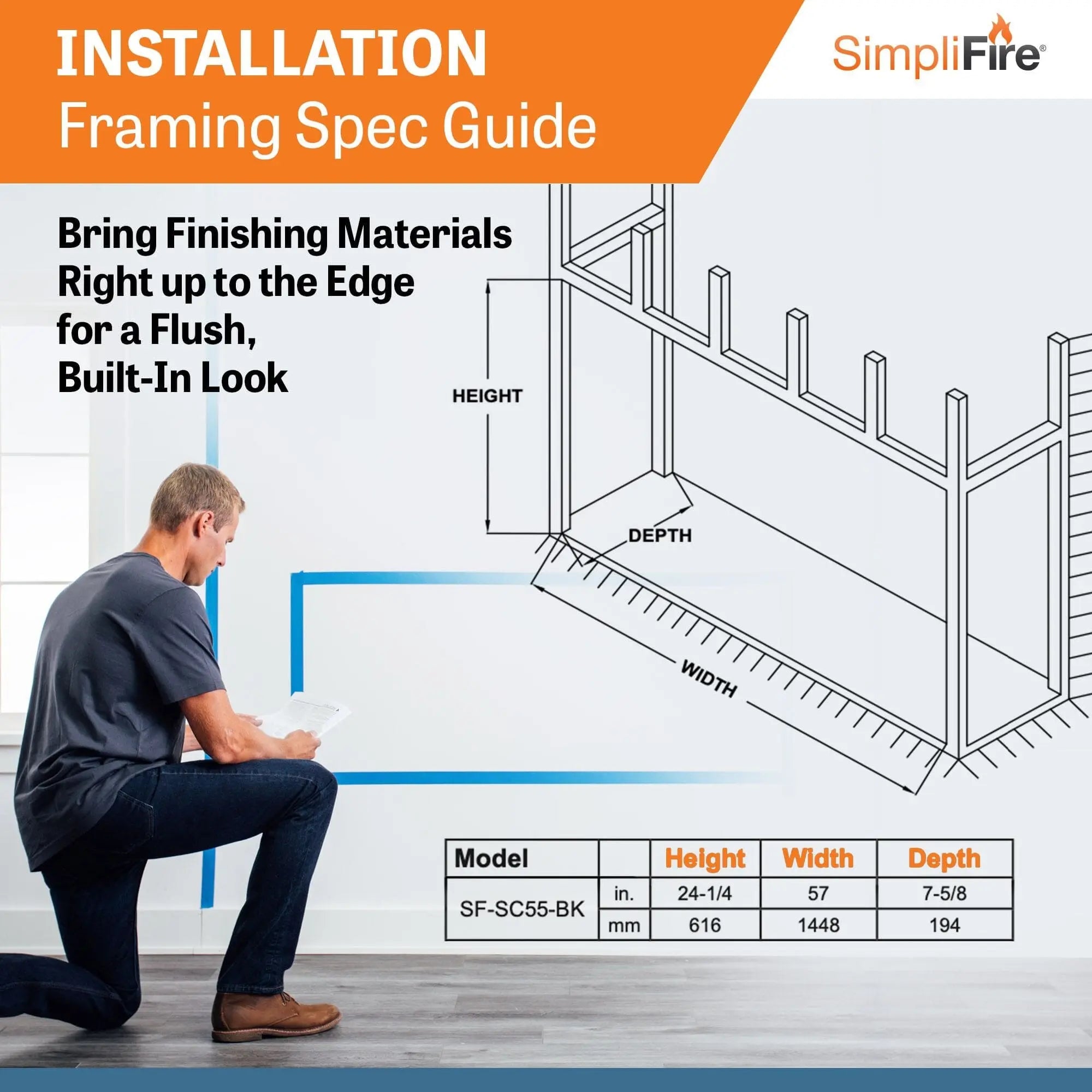 SimpliFire 55-in Scion Linear Built-In Electric Fireplace