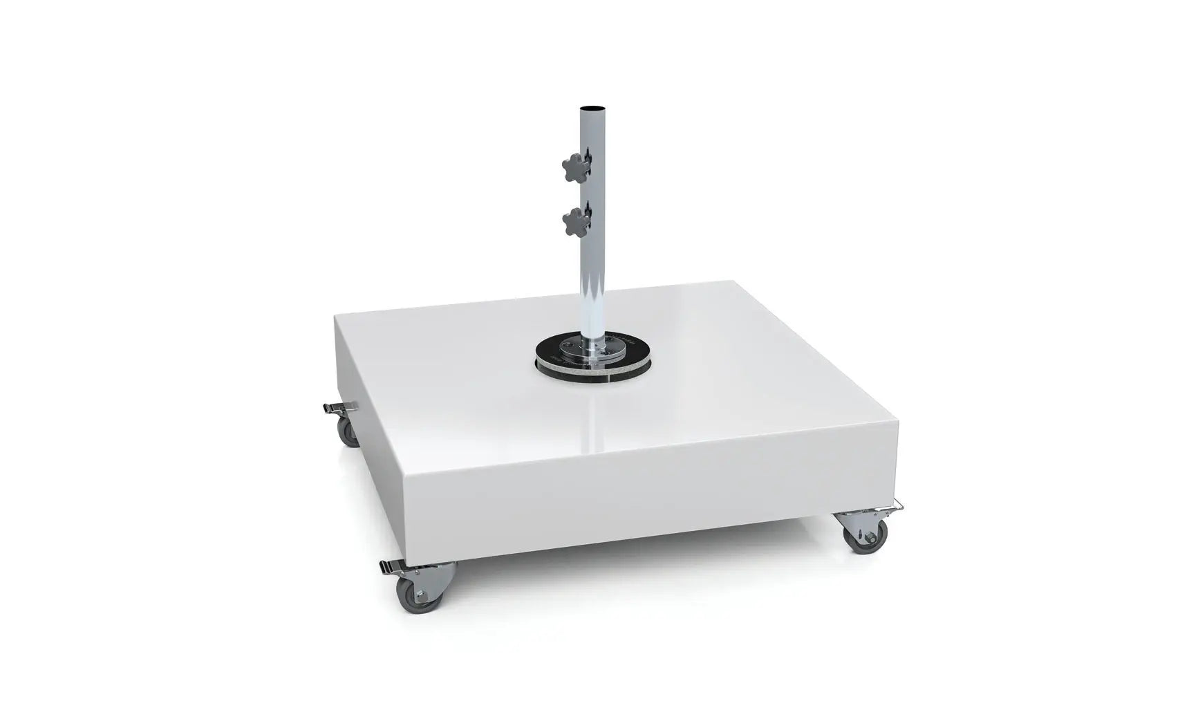 Steel shell cantilever base with sleek, modern design and wire legs supporting a smooth surface.