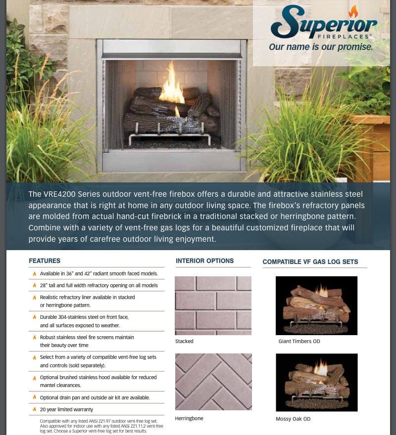 Superior 42-Inch VRE4242 Vent-Free Outdoor Firebox Only