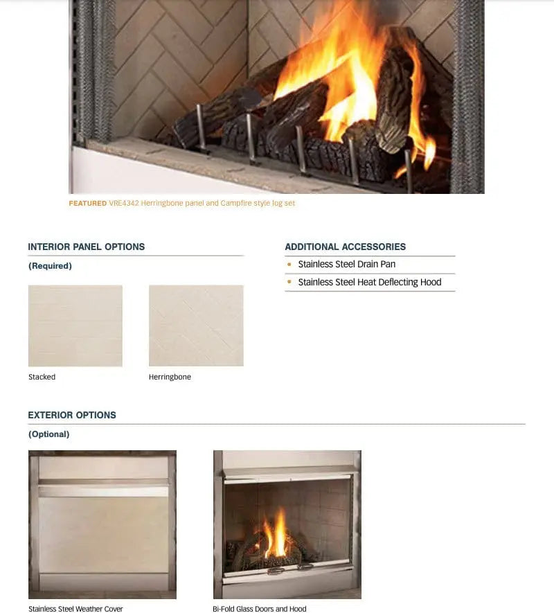 Superior 36-Inch VRE4336 Outdoor Vent-Free Gas Fireplace with White Refractory Panel and Log Set