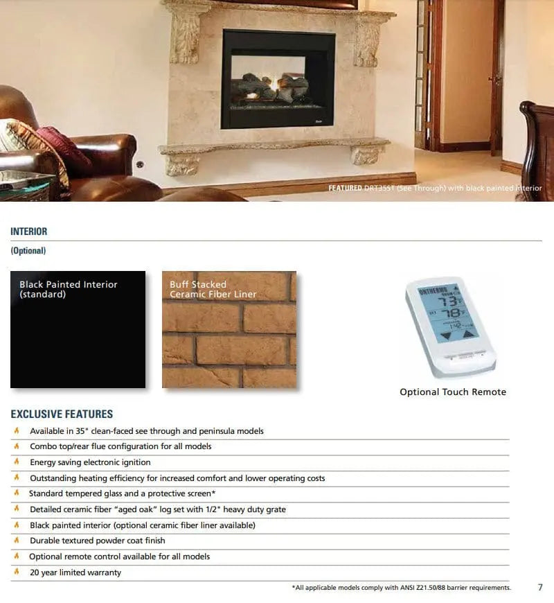 Superior 35-Inch DRT35STDEN Double-Sided Electronic Ignition Direct Vent Gas Fireplace with Split Oak Log Set