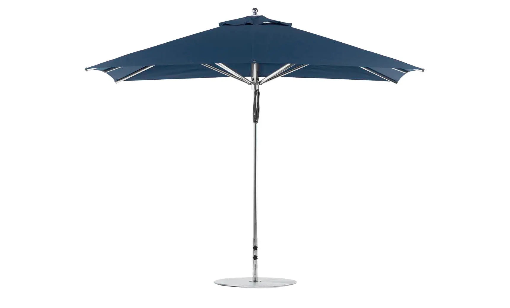 8.5-foot rectangle Premier Umbrella with a pulley system for easy opening and closing.