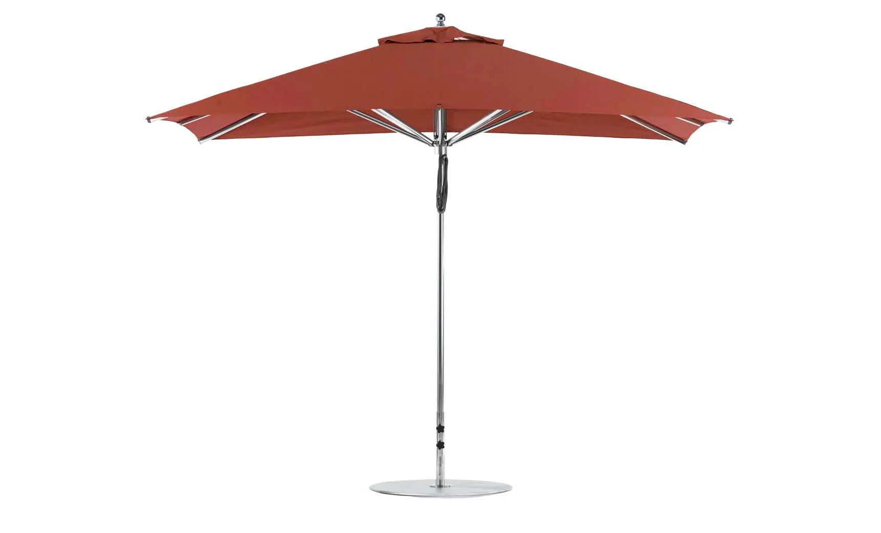 8.5-foot rectangle Premier Umbrella with a pulley system for easy opening and closing.