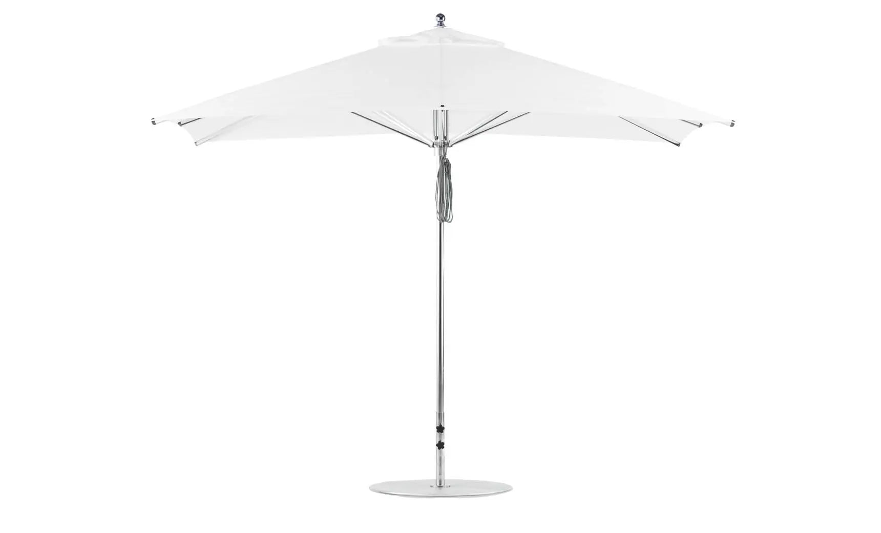 8.5-foot rectangle Premier Umbrella with a black canopy and wooden frame.