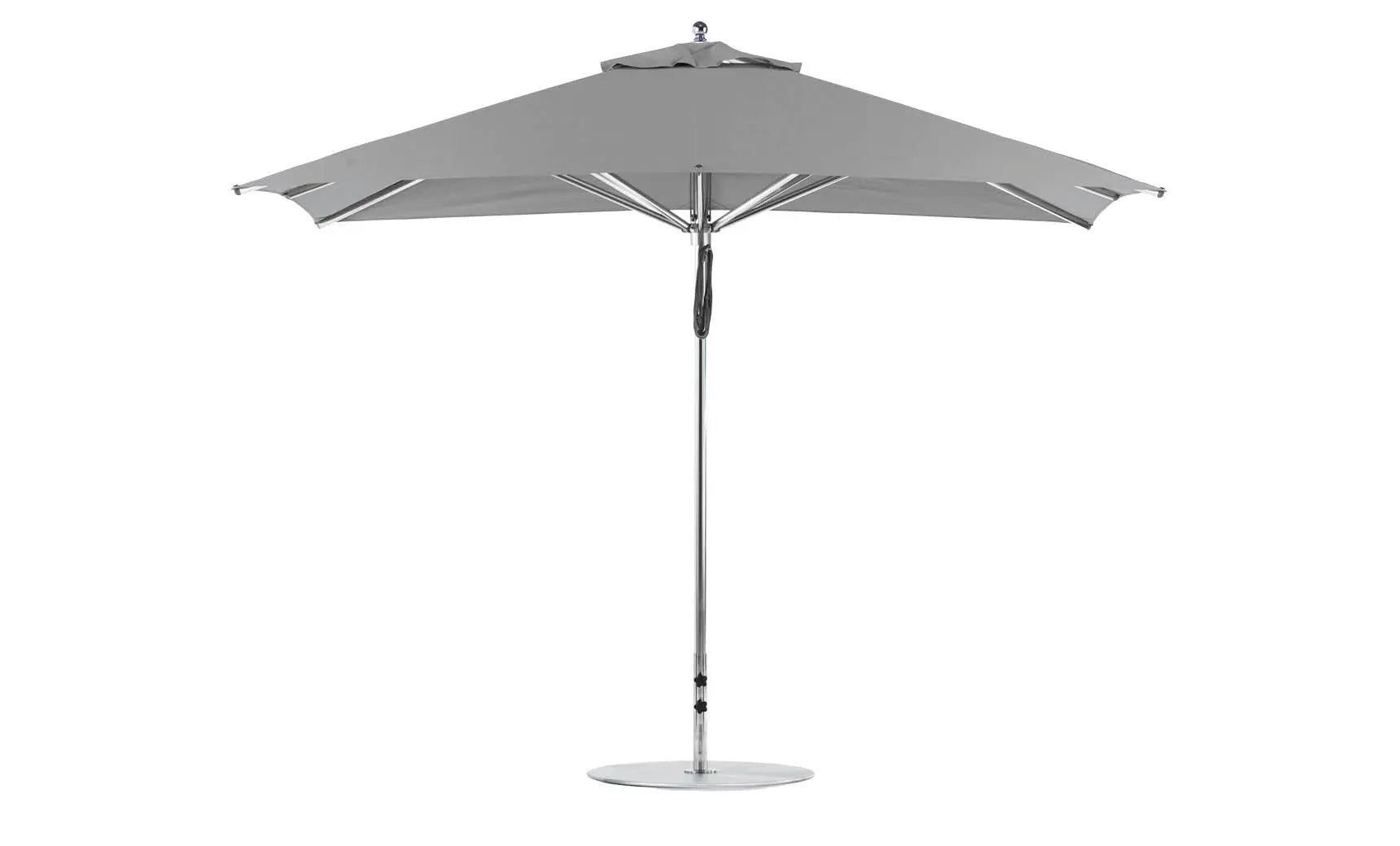 8.5-foot rectangle Premier Umbrella with a black canopy and wooden frame.