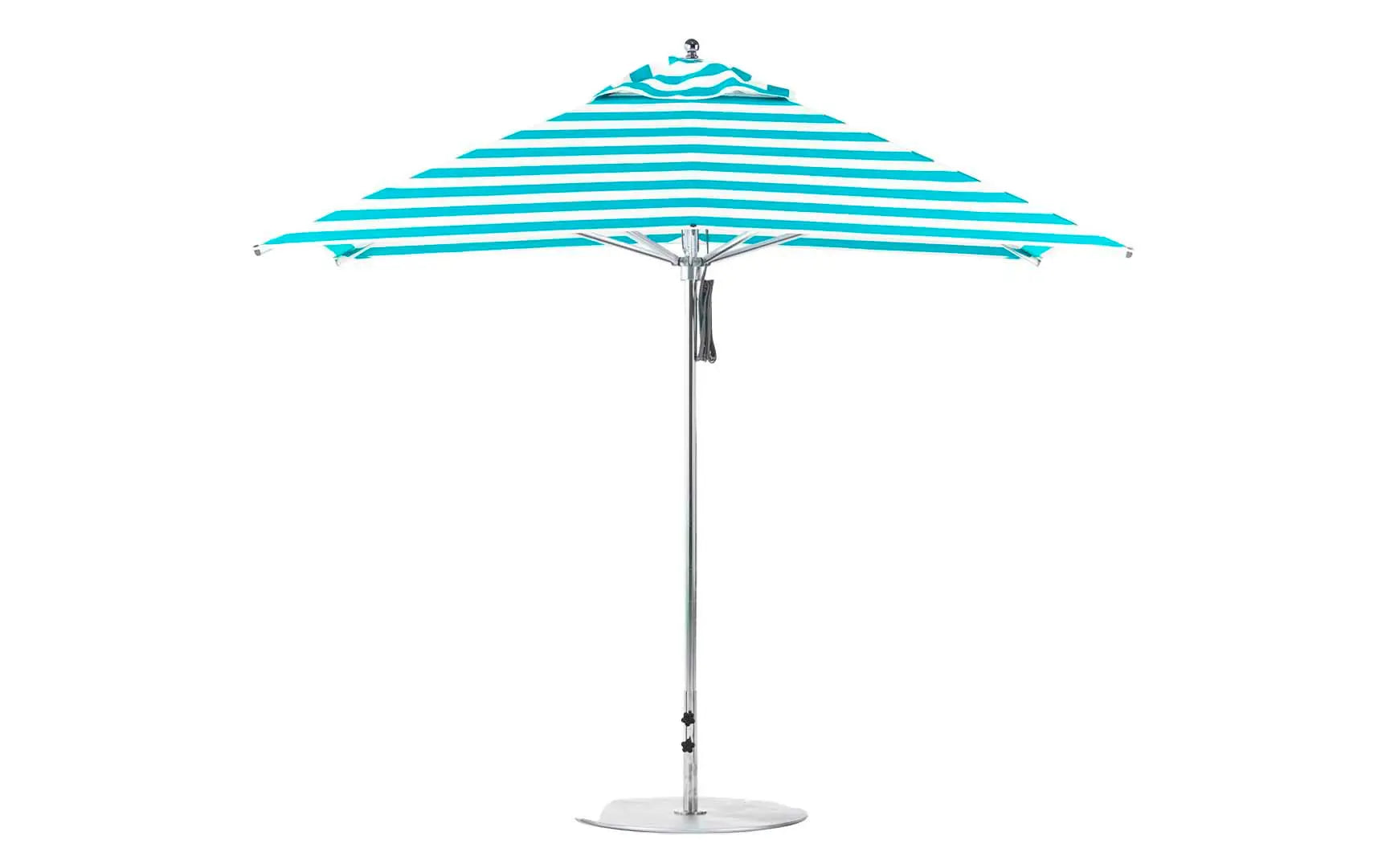 10-foot square Premier Umbrella with a pulley system for easy opening and closing.