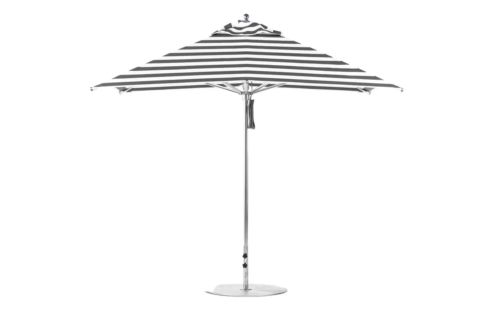 10-foot square Premier Umbrella with a pulley system for easy opening and closing.
