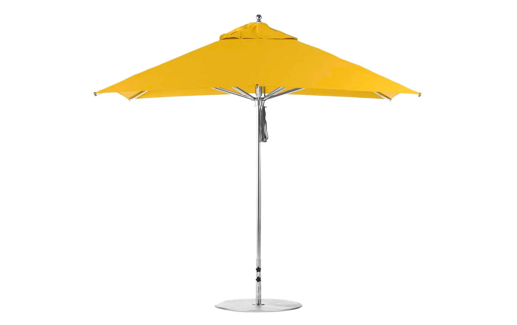 10-foot square Premier Umbrella with a pulley system for easy opening and closing.