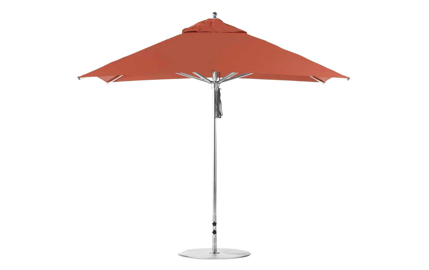 10-foot square Premier Umbrella with a pulley system for easy opening and closing.