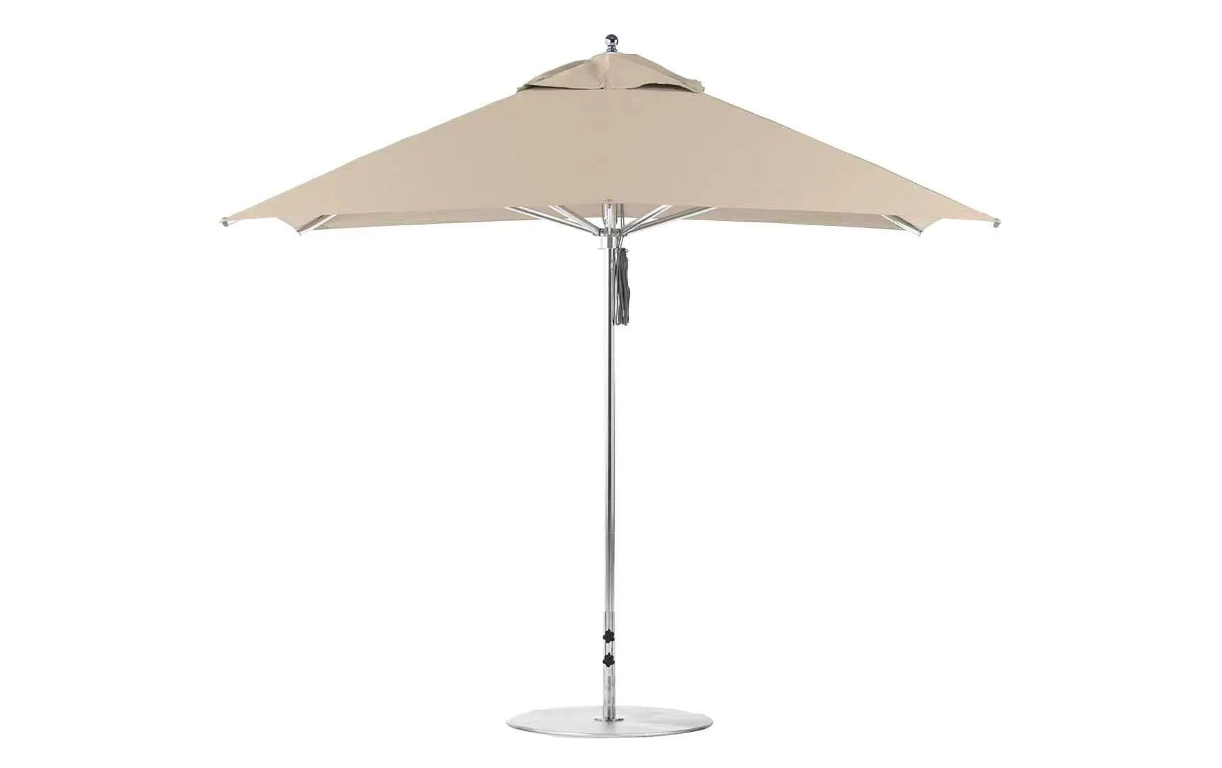 10-foot square Premier Umbrella with a black canopy and silver frame